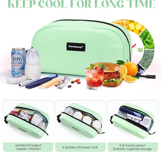 Cerbonny Small Cooler Bag Freezable Lunch Bag for Work School Travel, Leak-proof, 3.5L, Mint Green