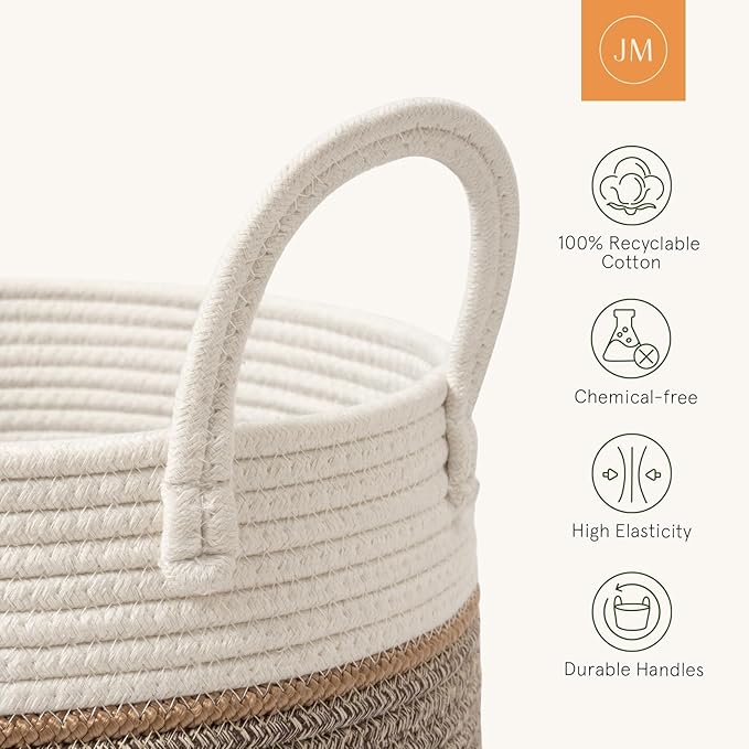 LA JOLIE MUSE Woven Basket Rope Storage Baskets - Large Cotton Organizer, Basket for Baby Blanket, Kids Toy Nursery Laundry Basket Mocha L