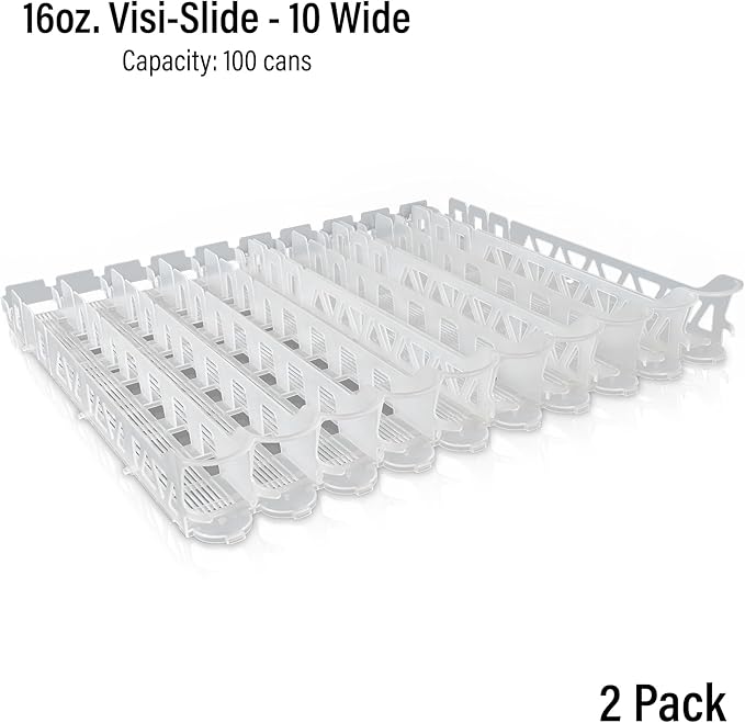 Display Technologies Visi-Slide Fridge Drink Organizer, Soda Can Organizer, Gravity Fed Glide for Angled Shelves for Coolers, Commercial Refrigerators, and Cold Vaults (2-Pack)