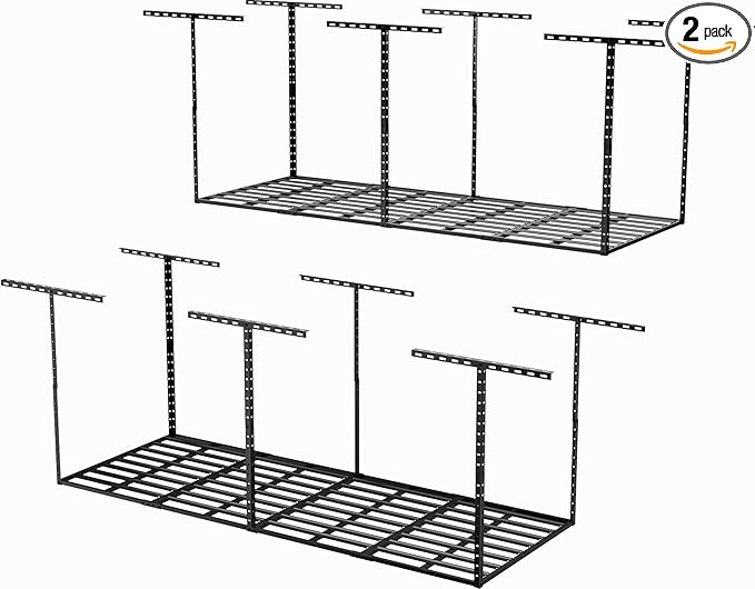 SunsGrove 3x8 Garage Storage Overhead Rack Organization, Adjustable Ceiling Mounted Storage Racks, 800LBS Weight Capacity, 22"-40" Ceiling Dropdown, 2 Pcs, Black