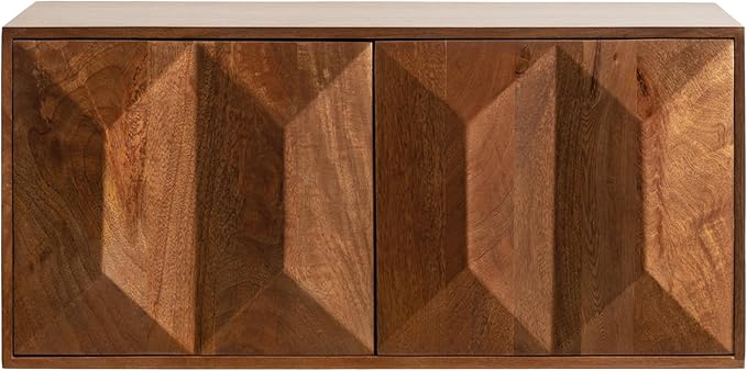 Kate and Laurel Ranier Modern Wooden Two-Door Wall Cabinet, 30 x 10 x 14, Walnut Brown, Decorative Storage Cabinet with Dimensional Face for Use as Floating Nightstand or Floating TV Shelf