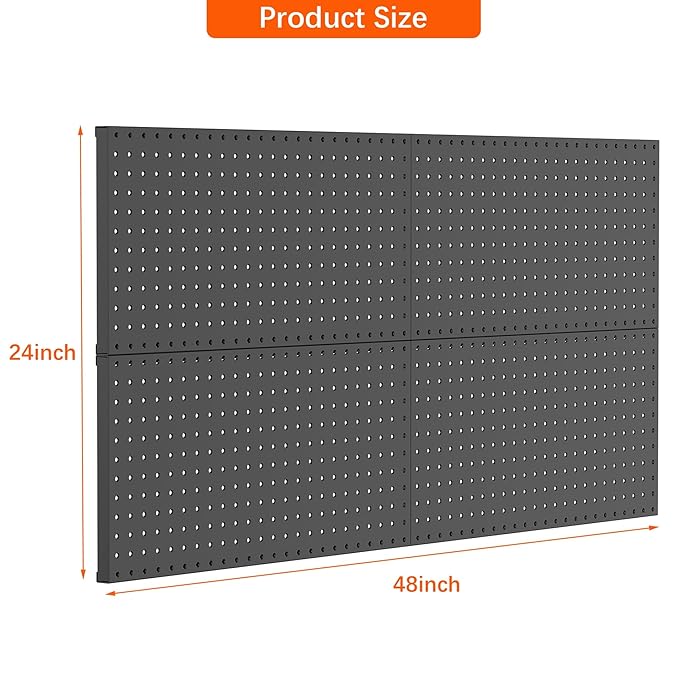 TORACK 4-Pack 12x24 inch Metal Pegboard Panels for Wall, Garage Tools Pegboard for Workbench, Modular Peg Board, Tool Organizer Board for Pegs(Black)