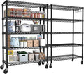 PrimeZone 74''H Wire Shelving 1250lbs 5 Tier Storage Shelves with Wheels NSF Certified Heavy Duty Steel Metal Shelf Adjustable Rolling Rack Kitchen Garage Closet Pantry Laundry 74''HX36''WX14''D 2PCS