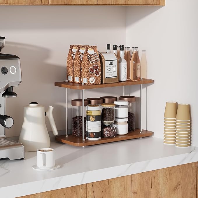 Bathroom Counter Organizer,Spices Organizer,Kitchen Countertop Organizer,Restroom Organizers,Bathroom Counter top Organizers and Storage,Cologne Stand,Adjustable Partition Height(Brown 2 Tier)
