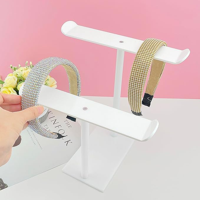 Bigfety Headband Holder, Acrylic Headband Organizer Stand, Hair Accessories Storage (2-Tier & 2-Panel)