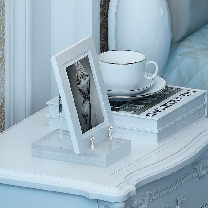 Acrylic Easel Display Stand with Adjustable Silver-Toned Hardware for Pictures, Crystal Clear Acrylic Stand with Floating Appearance for Cookbook, Invitation and Plates