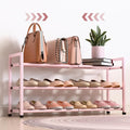Bumusty 3-Tier Expandable Shoe Rack for Closet, 18“-33” Adjustable Shoe Rack for Small Space, Small Shoe Organizer for Front Door, Sturdy Metal, Pink