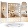HUONUL Makeup Mirror Vanity with Lights, 2X 3X 10X Magnification, Touch Control, Trifold Mirror, Dual Power Supply, Gifts for Women, Wife, Mom, Teengirls(White)