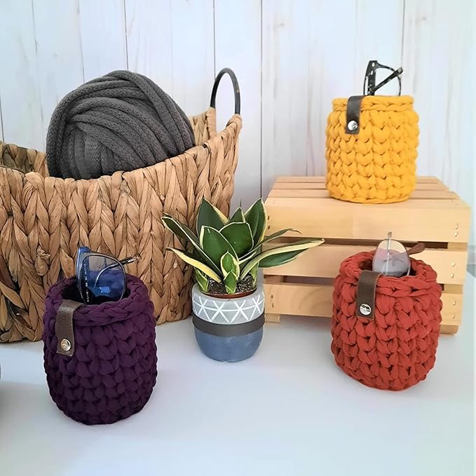 Handcrafted Vertical Eyeglasses Holder Stand for Reading Desk Nightstand Table - Small Eyeglass Organizer Stand for Bedside - Soft and Sturdy Knit Eyeglass Stand - Fits Standard Size Glasses