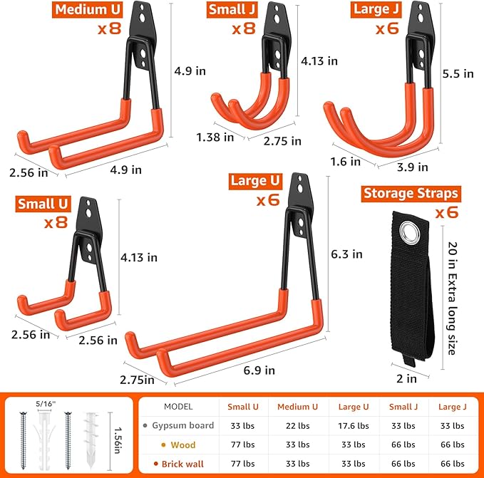 42 Pack Garage Hooks with Anti-Slip Coating Heavy Duty Wall Mount Hooks for Garage Storage and Hanging Hoses Bike Garden Tools Ropes etc