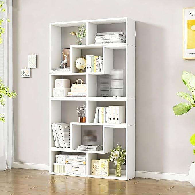 Expandable Bookcase with Adjustable Width,Wooden Room Divider Bookshelf,Standing Display Storage Organizer for Living Room,Study Room or Home Office