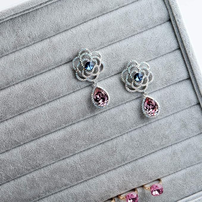 Oirlv Velvet 7 Slots Ring Earrings Studs Tray Showcase Display Jewelry Organizer