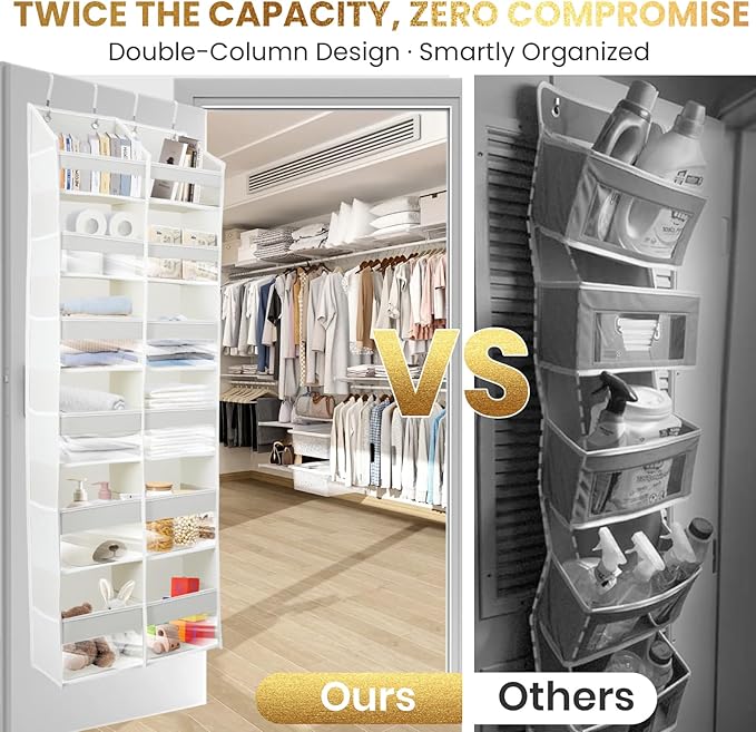 HOMELUX THEORY Over The Door Organizer Hanging - 50lbs Load 6 Large Front & 12 Side Pockets, 1 Pack Over The Door Shoe Organizer, Hanging Closet Organizer For Toys, Diaper, Sewing (XL, Baby Pink)