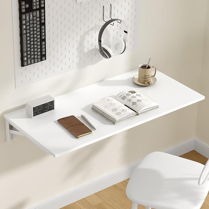 Need Fold Down Wall Mount Desk Heavy Duty Small Folding Wall Table Length 36" Width 20" Perfect Addition to Home Office/Laundry/Home Bar/Kitchen & Dining Room AC15DW(9050)