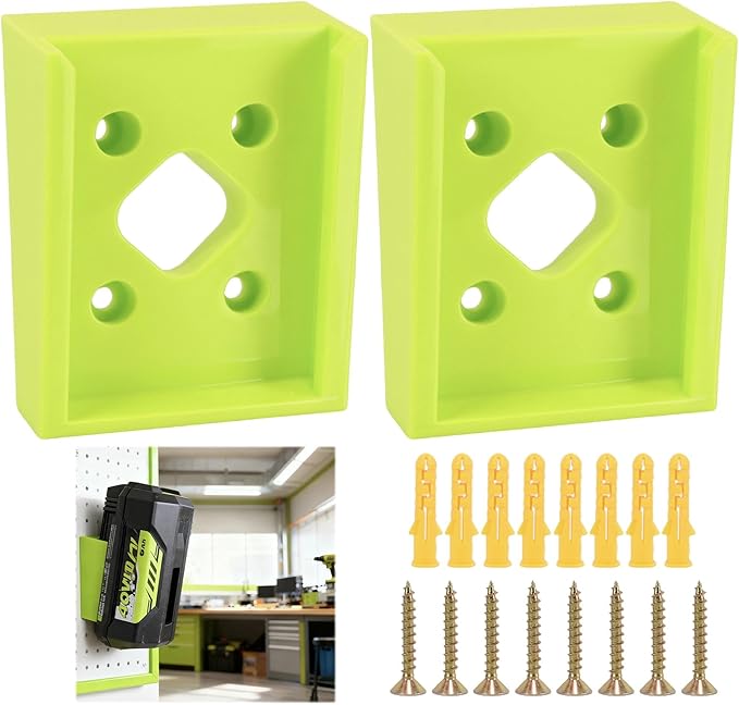 Wall Mount Holder Compatible with Ryobi Battery 40V：4Ah, 5Ah, 6Ah, 2 Pack Plastic Wall Mount Battery Storage Rack with Screws
