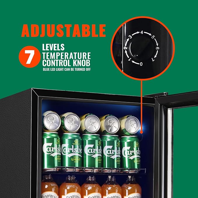 WANAI Mini Fridge Glass Door 58 Cans Beverage Cooler Refrigerator Small Beer Fridge 1.7 cu.ft Organizer for Drinks Soda Wine Small Refrigerator with Blue LED for Home Office Dorm