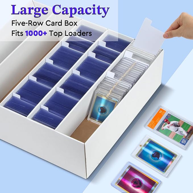 4 Pack Trading Card Storage Box - 5 Rows, Cardboard Storage Box holds 1100+ Top Loaders, Graded Card Holder Organizer Case fits PSA/HGA Slabs