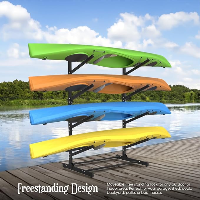 Adjustable Kayak Storage Rack, Freestanding Sup Storage Stand, Weatherproof Canoe Holder, Heavy Duty Paddleboard Bracket, Surfboard Bracket for Indoor, Outdoor, Garage, Shed, Dock…