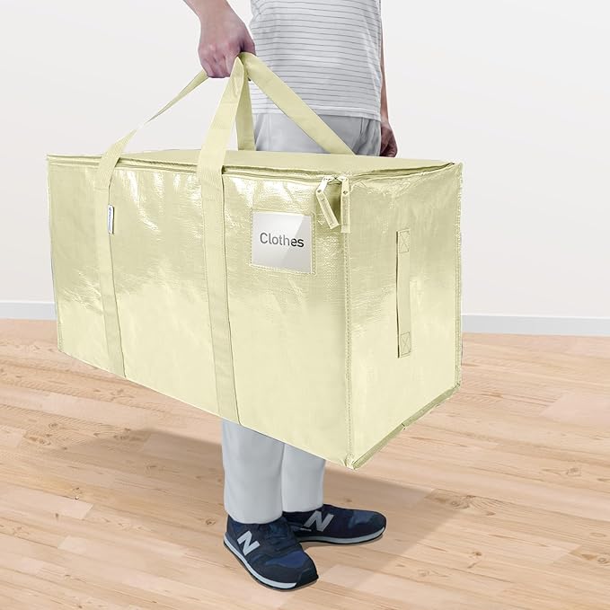TICONN 4 Pack Extra Large Moving Bags with Zippers & Carrying Handles, Heavy-Duty Storage Tote Moving Boxes for Space Saving (4 Pack, Cream)