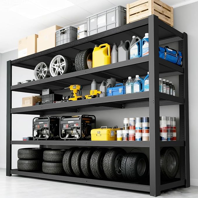 84''H Garage Shelving Heavy Duty, 3050LBS Storage Shelves, Adjustable Metal Shelf, Strong Steel Shelving, Metal Storage Rack for Garage Organization, Basement, Workshop.