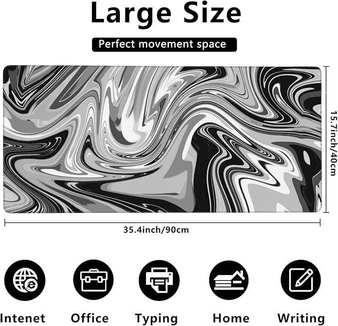 Desk Mat,Fluid Pattern Extended Gaming Mouse Pad,Large Non-Slip Rubber Base Mousepad with Stitched Edges,Waterproof Mouse Mat Desk Pad for Office Game Home 35.4x15.75 in