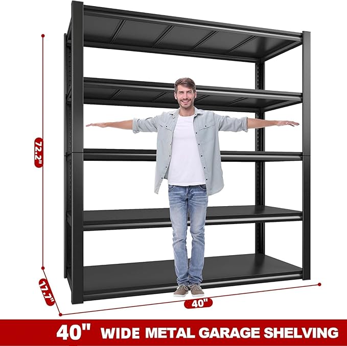 REIBII Garage Shelving Heavy Duty 2500LBS Storage Shelves 40" W Garage Shelves Heavy Duty Shelving Metal Shelves for Warehouse, Basement, Pantry, 40" W x 17.7" D x 72.2" H, 2Pack