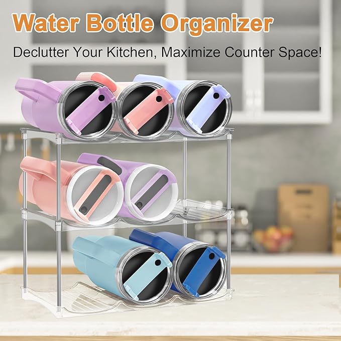 Water Bottle Organizer for Stanley 40 oz Tumbler - Stackable Water Bottle Holder for Cabinet Pantry Kitchen Organizers and Storage for Stanley Cup Holder Accessories, Tumbler Organizer Storage Rack