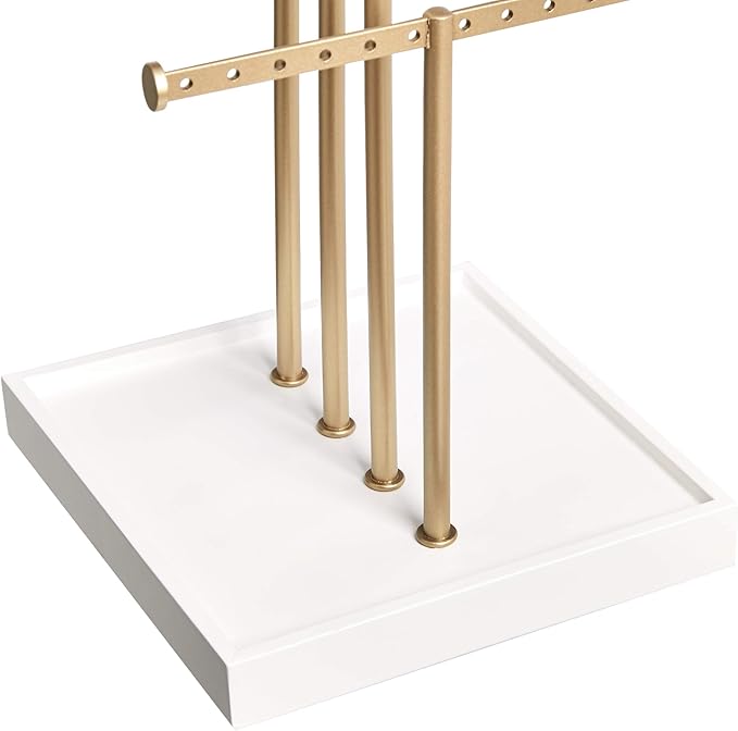Amazon Basics Four-Tier Jewelry Tree Stand - White/Brass