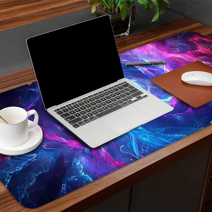 Galaxy Swirl Mouse Pad XXL – Large Extended Desk Mat with Blue & Pink Energy Nebula, Cosmic Gaming Mousepad with Non-Slip Base for PC, Office, Streamers,31.5 x 11.8 in