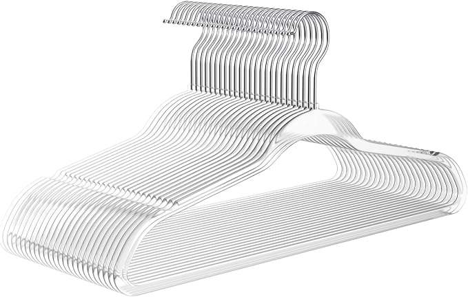 MIZGI 50 Pack Clear Plastic Hangers - Premium Thick Invisible Space Saving Hanger with 360° Swivel Hook, Ultra Slim Hangers for Suits, Dresses, Shirts, Coats & Pants