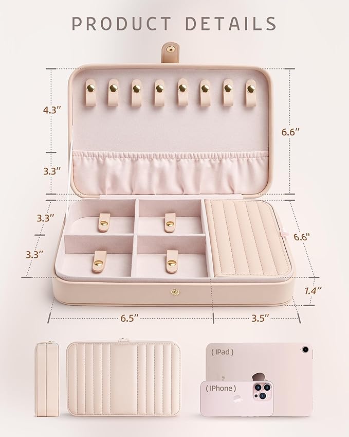 VELORIA Jewelry Box, Premium PU Leather Travel Jewelry Organizer & Storage, Dust-Proof, Scratch-Resistant Jewelry Case for Necklace Bracelet Bangle, Portable Luxury Gift for Women & Girls (Cloud Pink)