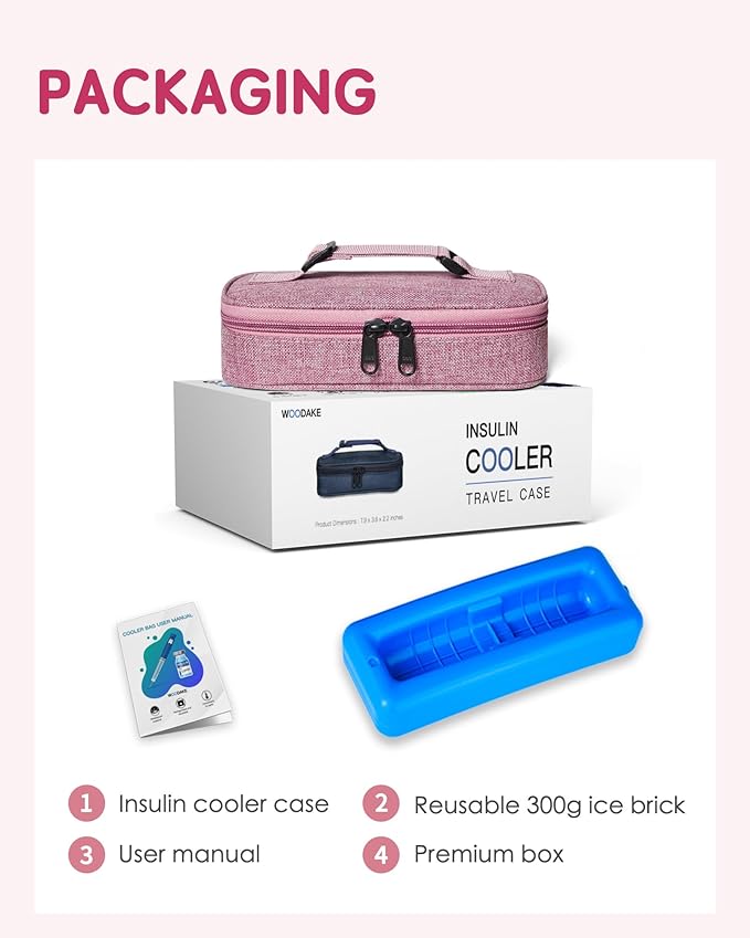 Insulin Vial Cooler Travel Case TSA Approved 300g Reusable Ice Brick Insulin Pen Case Holds 2 Pens and 2 Vials Long Lasting Medicine Cooler for Travel Camping and Outdoor Activities (Red)