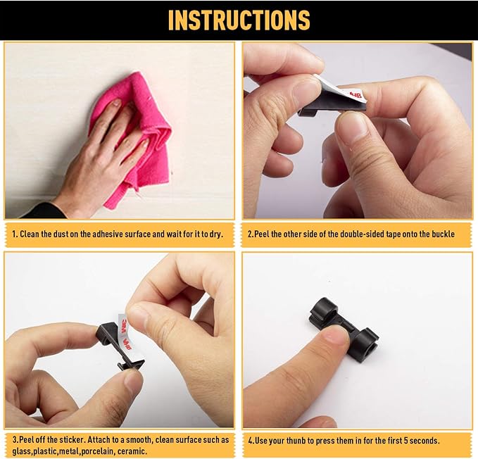 Cable Clips with Strong Self-Adhesive, XIAOXI Cord Organizer Cable Management Organizing Cords Wire for Car, Home and Office - 20 Pcs (Black)