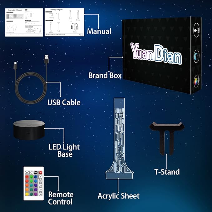 YuanDian Light up Headphone Stand for Desk, Gaming Headset Holder RGB with 16 Color Lights for Game Room Decor, Cool Gamer Gifts for Men Boyfriend （PCB）