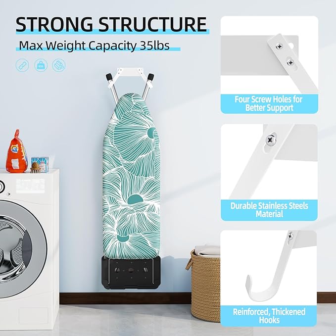 JUYSON Ironing Board Holder Wall Mount for T&Y Leg Ironing Board Hanger, Small Wall Mounted Ironing Board, Iron Holder Wall Mounted for Laundry Room