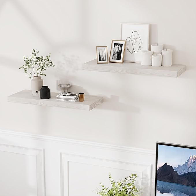 24 Inch Floating Shelves for Wall 2 Pack for Bedroom|Kitchen|Bathroom, Wall Mounted Rustic Wood Shelves, 9.3 Inch deep Floating Shelf with Invisible Brackets for Books|Storage|Decor,Brich