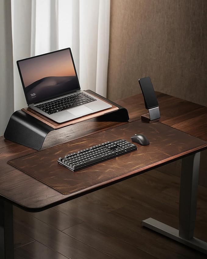 YSAGi Leather Desk Mat, 31.5"x15.8"Real Leather Desk Pad,3mm Thick Desk Blotter with Stiched line,Oil-Wax Feel Mouse pad and Self-Healing Laptop Pad for Home & Office(Classic Dark Brown)