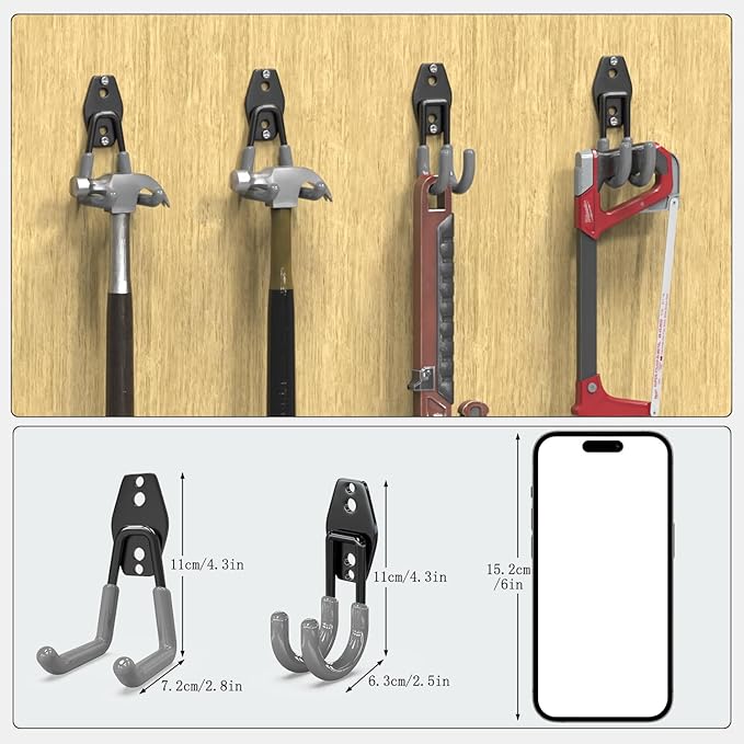 3-H Garage Wall Hooks 10 Pack, Garage Hooks Heavy Duty with Extra Welding Spots, Wall Storage Organizer for Hanging for Garden, Lawn, Yard (Grey)