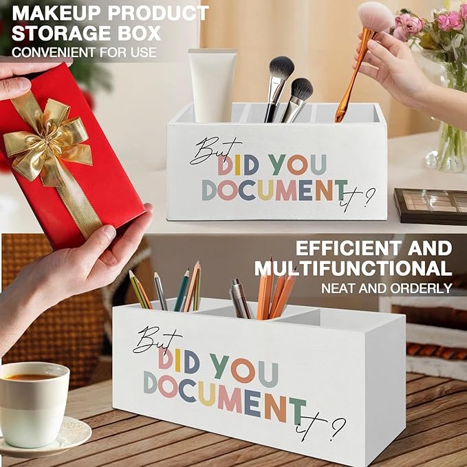 Funny Office Pen Pencil Holder Organizer for Desk Accessories, Funny Work Gifts for Coworkers Boss, But Did You Document It Wooden Box Signs Decorations for Home Office Desk Tabletop