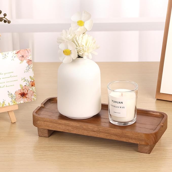 Wood Riser Small Decorative Tray Sink Soap Dish, Vanity Tray Pedestal Stand 8.7 x 3.6 inches (Light Brown)