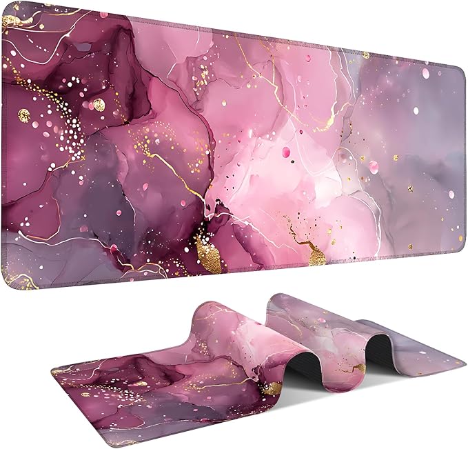 Pink Gaming Mouse Pad 31.5"x11.8"Desk Mat Anti-Slip Rubber Base & Durable Stitched Edges for Gamers Smooth Mouse Writing Surface for Desk Office/Home