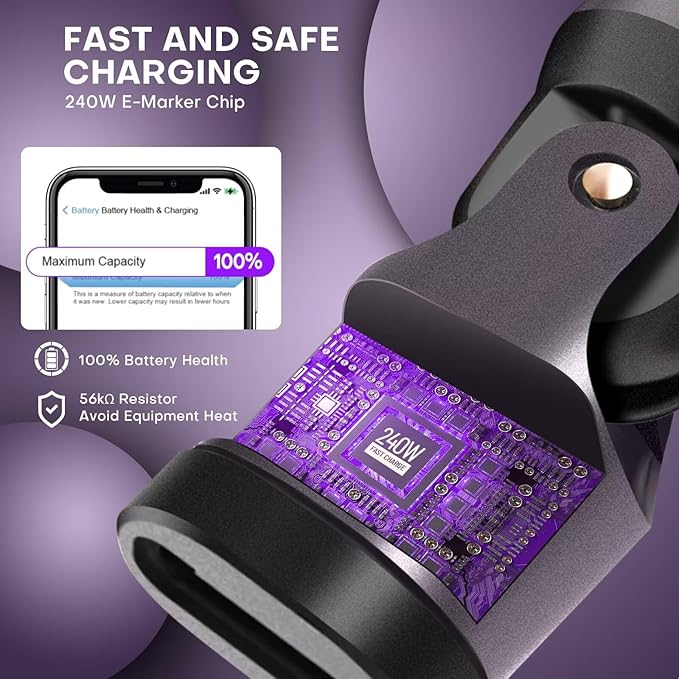 USB C Magnetic Adapter 240W, Can Be Type-C Cord Into Right Angle Magnetic USB C Charging Cable, Magnet Charger USBC 90 Degree Adapter 180 OTG Tips for iPhone 17/16/15 Tablet(4 Pack Purple)