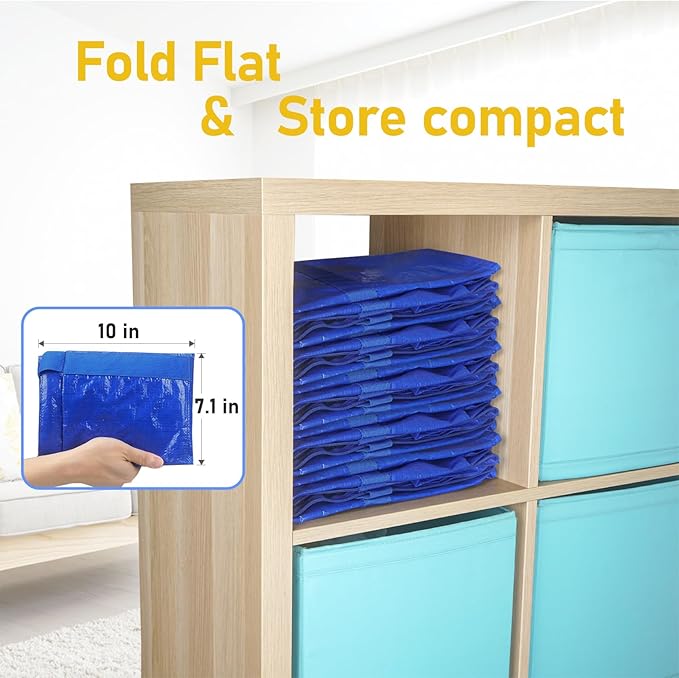 TICONN 2 Pack Extra Large Moving Bags with Zippers & Carrying Handles, Heavy-Duty Storage Tote Moving Boxes for Space Saving (2 Pack, Blue)