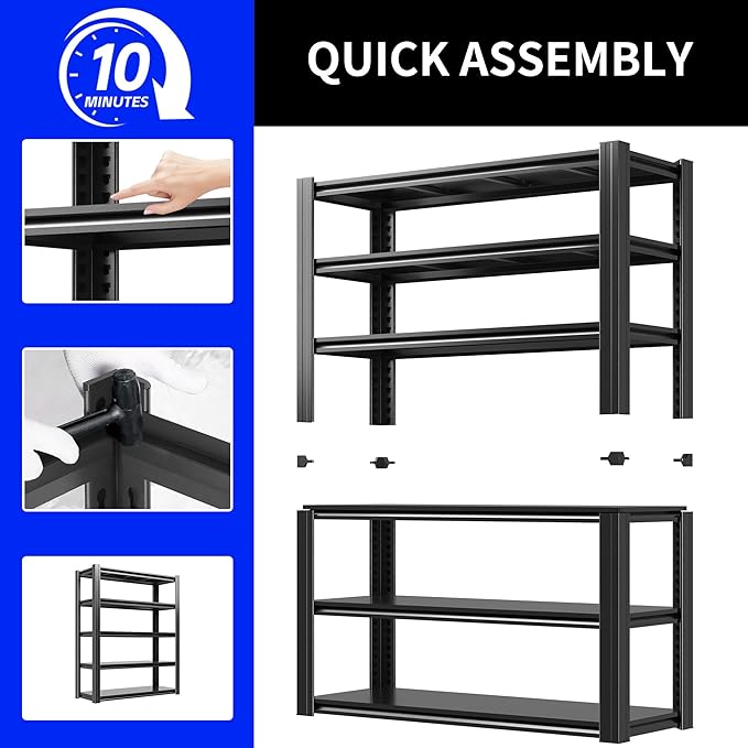 Metal Storage Shelving Heavy Duty, Shelves Unit for Garage, Adjustable 6 Tier Storage Rack, Industrial Utility Shelf for Garage, Warehouse, Basement, Kitchen, 18" D x 48" W x 82.5" H, Black