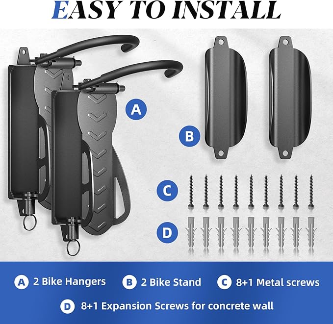 Goovilla Swivel Bike Wall Mount 2 Pack, Space Saving Bike Hangers for Garage with Screw and Easy Installation, Metal Vertical Bike Rack Wall Mount Holds up to 66.2lbs with No-scratch Protection, Black
