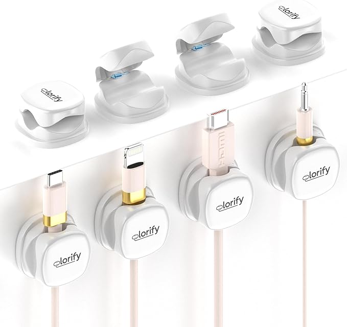8 Pack Spring Cable Clips, Adhesive Cord Organizer for Desk, Phone Charging Cords Holder & Car Cable Management-White