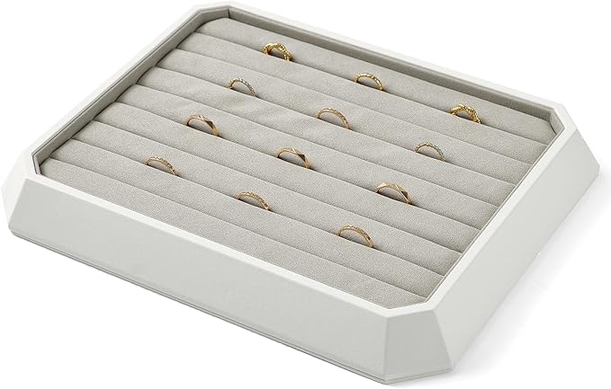 Premium PU Leather Stackable Jewelry Ring Display Tray Ring Earring Display Holder Organizer Showcase(Grey)