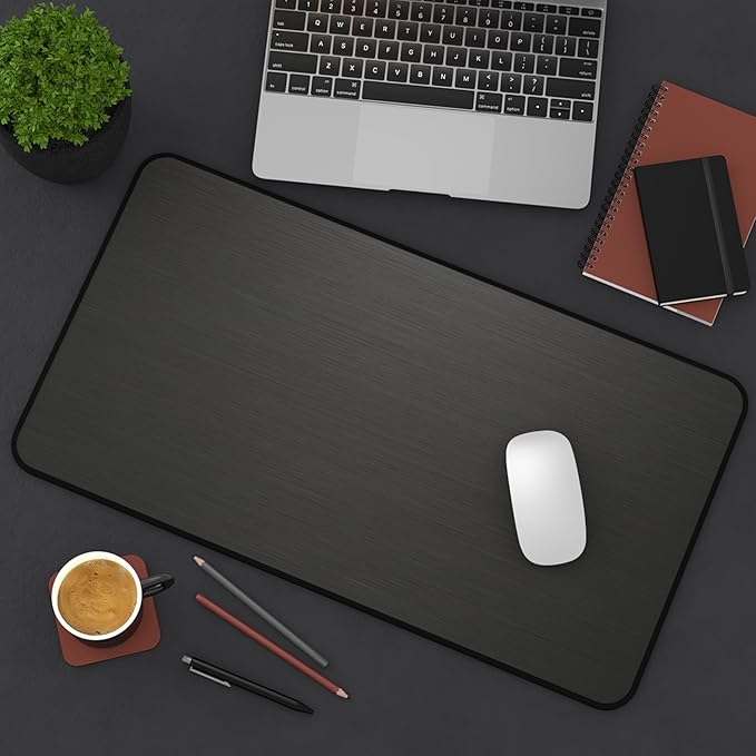Brushed Metal Texture Desk Mat - Extended Mouse Pad & Desk Pad, Neoprene Surface, Non-Slip Rubber Base, Stitched Edges, Desk Protector for Keyboard & Mouse (Black, 12x22)