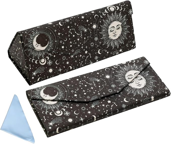 Foldable Glasses Case, Magnetic PU Leahter Sunglasses Case, Cute Hard Shell Folding Eyeglass Cases for Women Kids