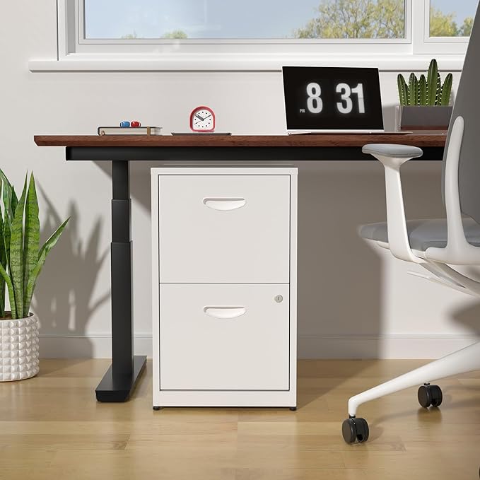 2 Drawer File Cabinet with Lock, Metal Two Drawer Vertical Filing Cabinets, 18" Deep White Filing Cabinet for Home Office, Steel Light Duty Storage for Letter-Size Files - Assemly Required